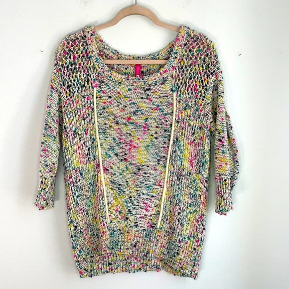 Plenty by Tracy Reese Rainbow Confetti slub scoop neck  3/4 sleeve sweater sz S - Picture 2 of 8